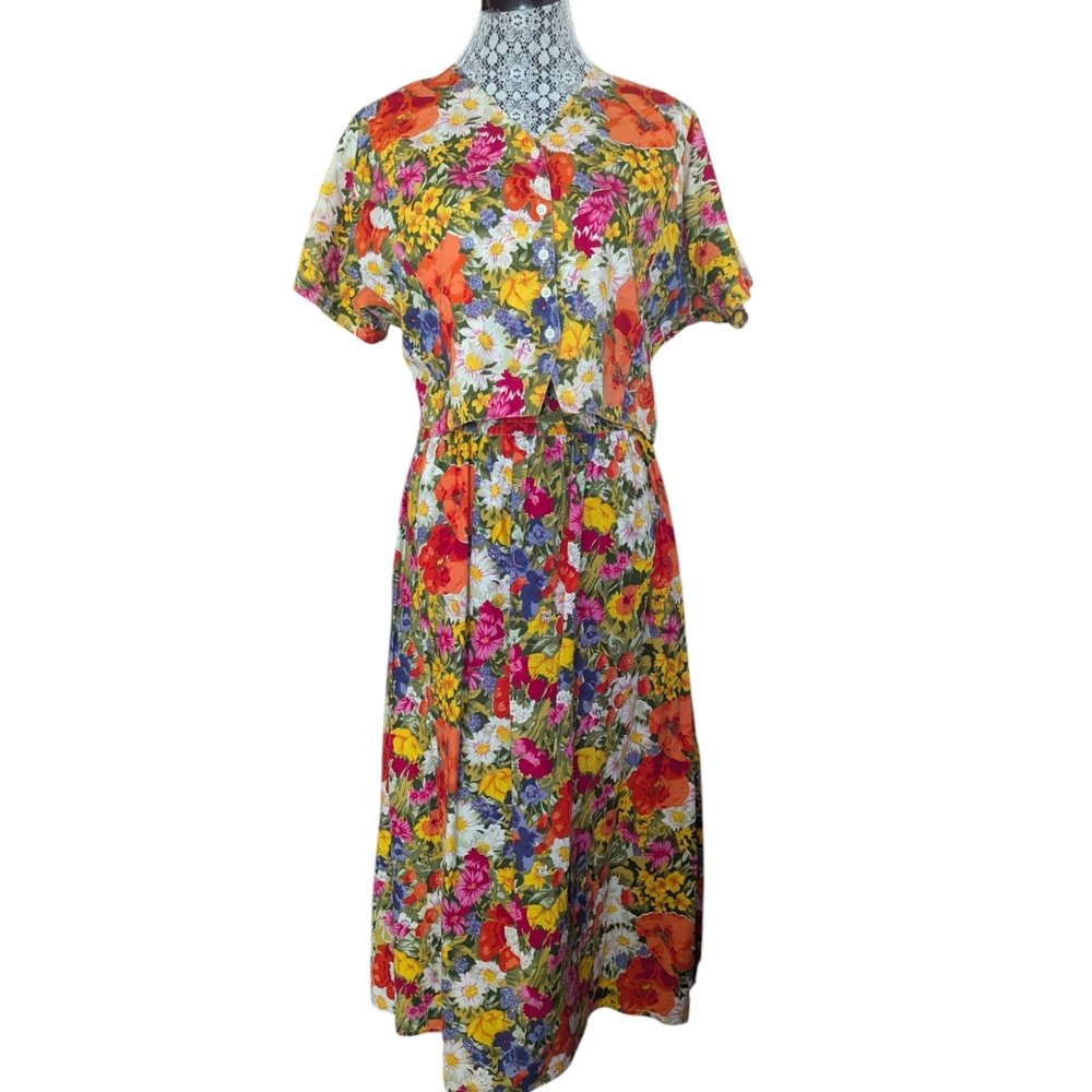 Vintage Floral Multicolor Skirt & Matching Top - Picture 3 of 13